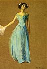 Thomas Dewing Wall Art - Lady in Blue Portrait of Annie Lazarus